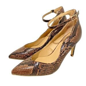 Kaari Blue Lillian Ankle Strap High Heel Pumps Brown Faux Snakeskin Sexy US 6.5M